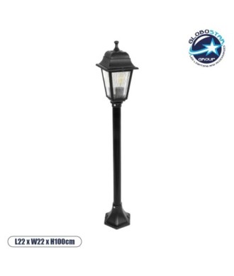 GloboStar® SOLME 203-0212 Vintage Επιδαπέδιο Φωτιστικό Κολωνάκι Κήπου Μονόφωτο 1 x E27 IP44 Μαύρο & Διάφανο Πλαστικό - Μ22 x Π22 x Υ100cm